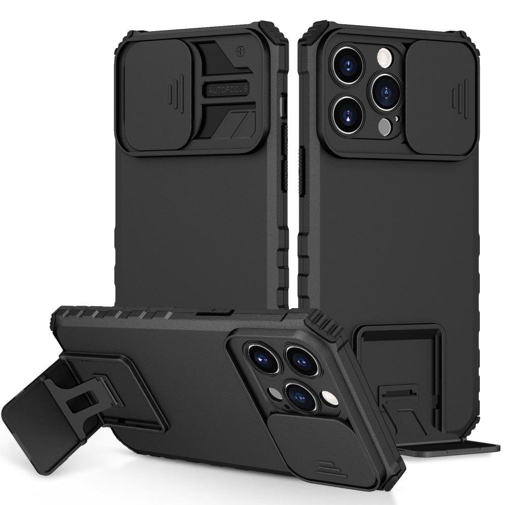 Funda Kickstand con Protector Cámara iPhone 15 Negro