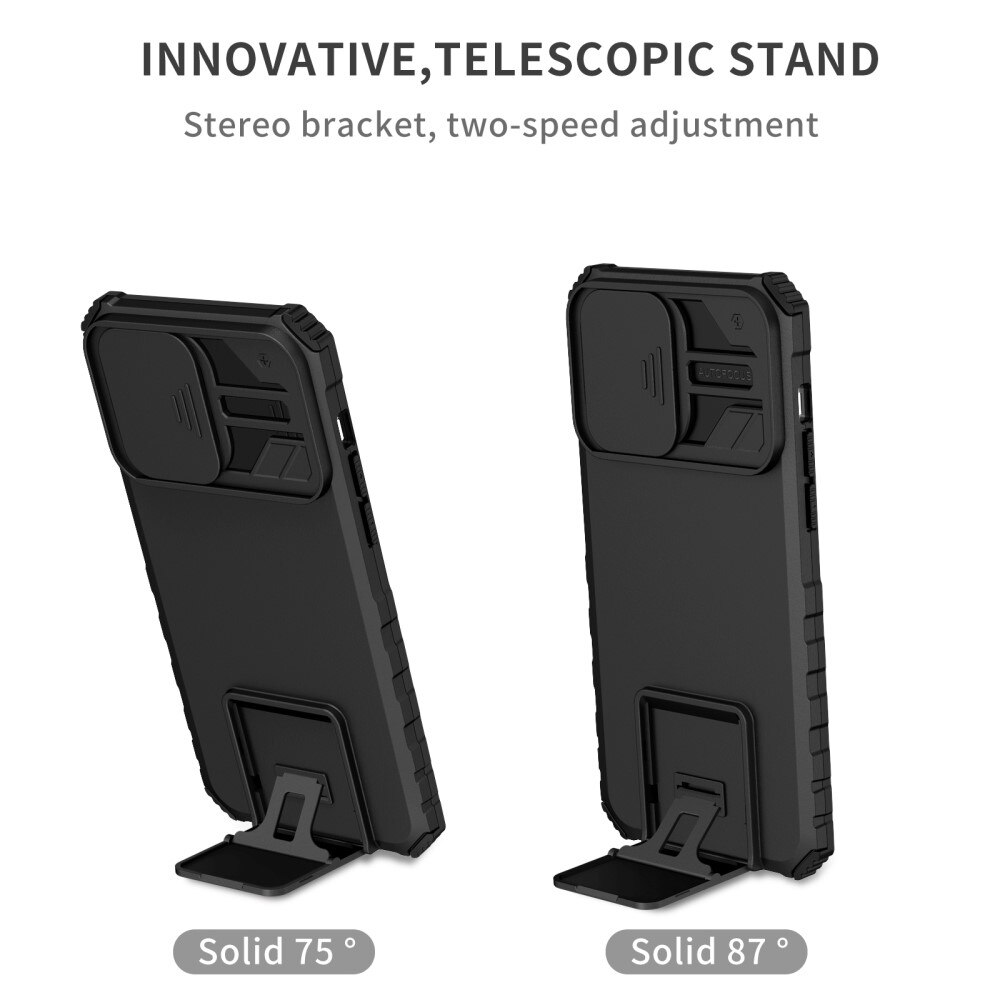 Funda Kickstand con Protector Cámara iPhone 15 Pro Max Negro