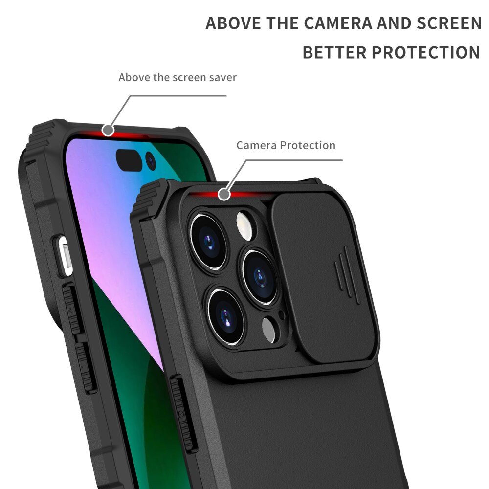 Funda Kickstand con Protector Cámara iPhone 15 Pro Max Negro