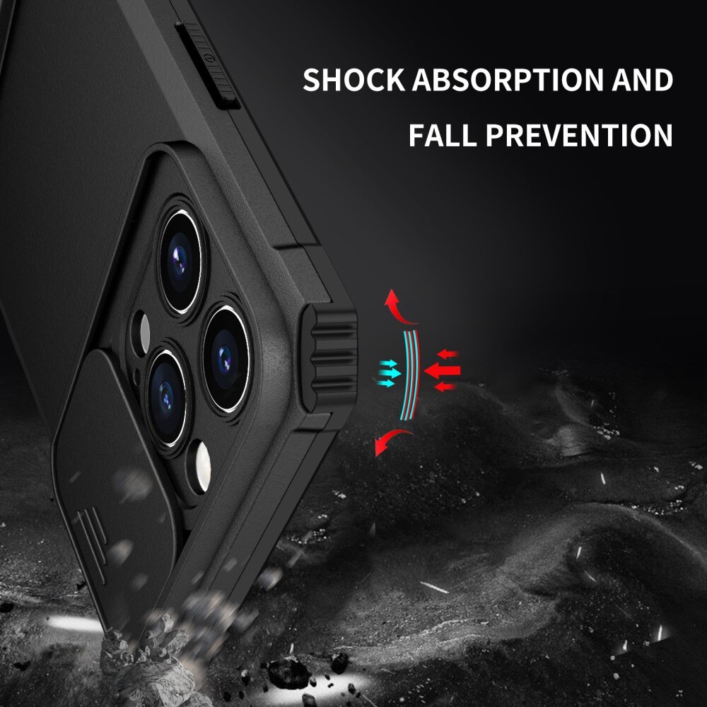 Funda Kickstand con Protector Cámara iPhone 15 Pro Max Negro