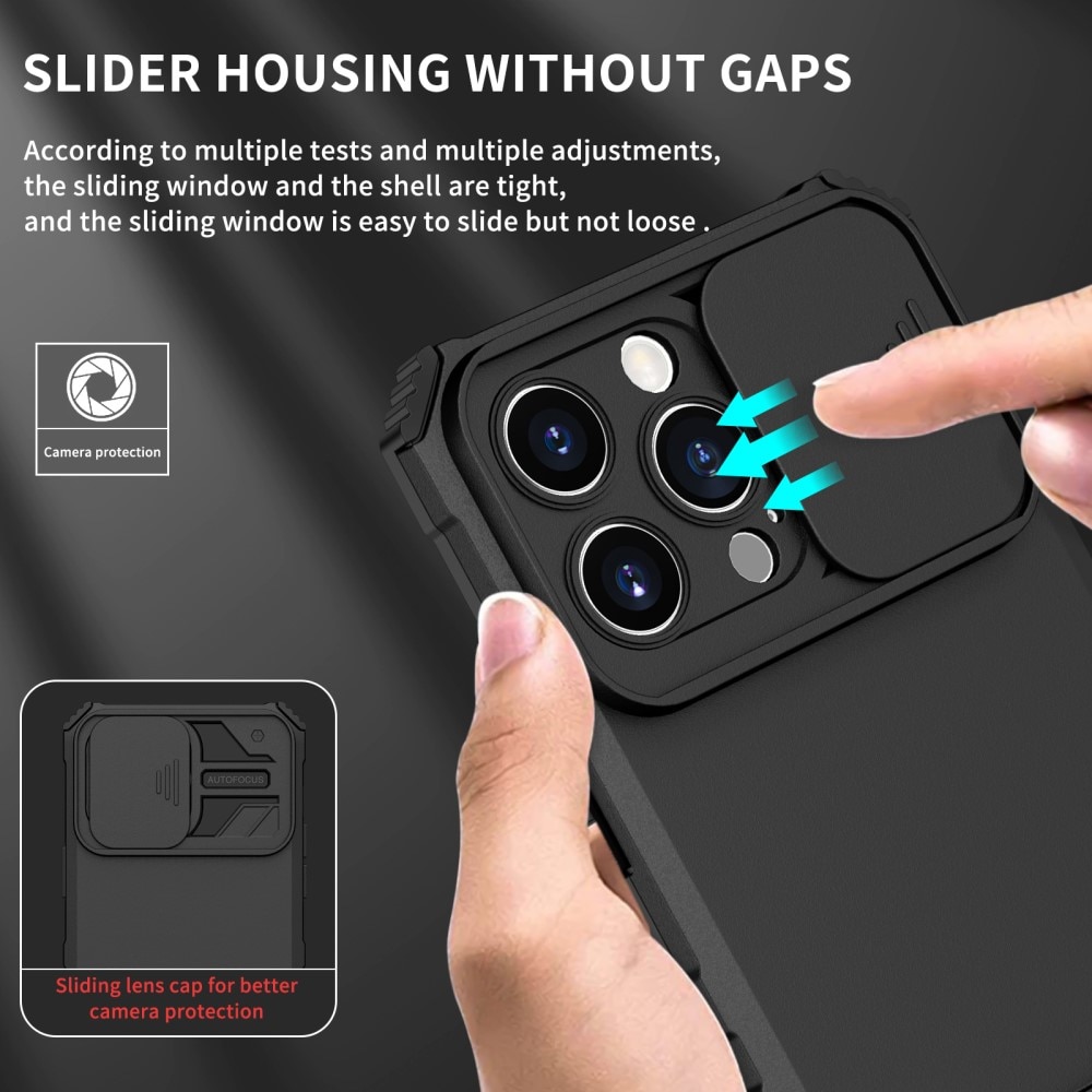 Funda Kickstand con Protector Cámara iPhone 15 Pro Max Negro