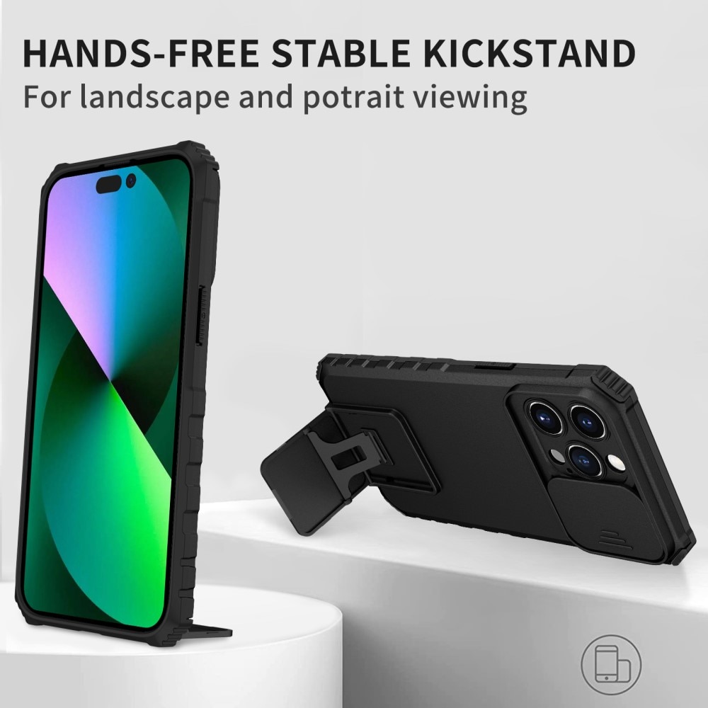 Funda Kickstand con Protector Cámara iPhone 15 Pro Max Negro