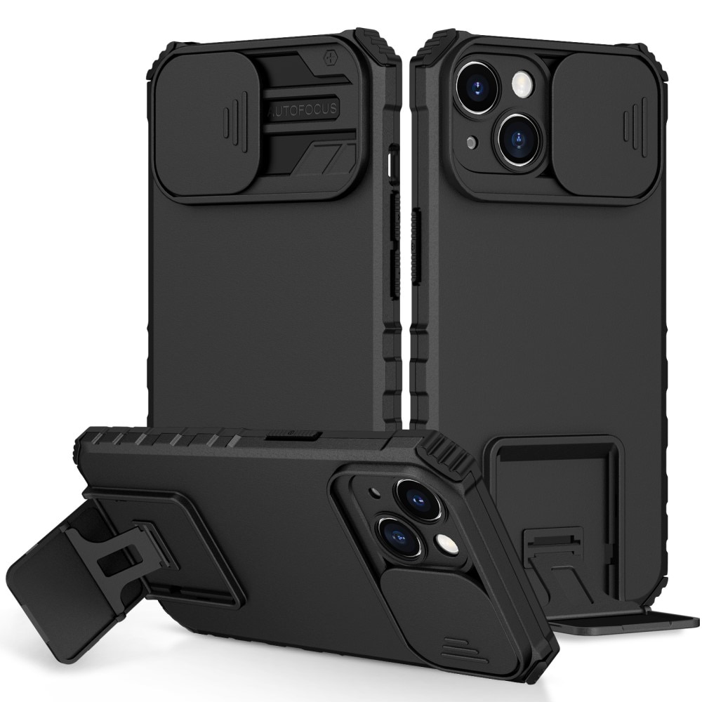 Funda Kickstand con Protector Cámara iPhone 15 Negro