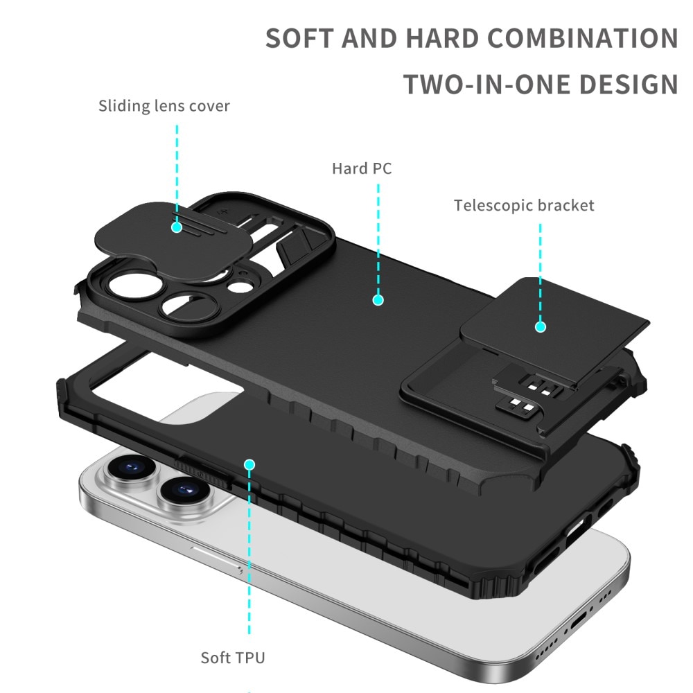 Funda Kickstand con Protector Cámara iPhone 15 Pro Negro