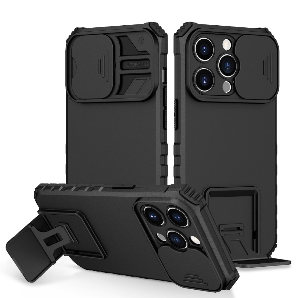 Funda Kickstand con Protector Cámara iPhone 15 Pro Negro