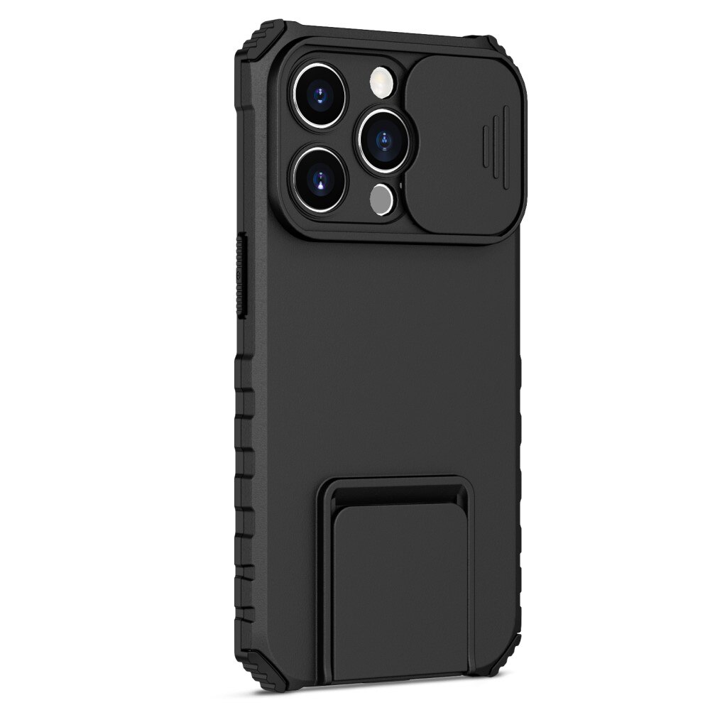 Funda Kickstand con Protector Cámara iPhone 15 Pro Negro