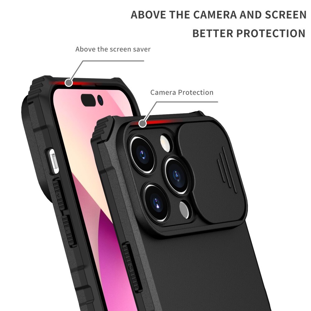 Funda Kickstand con Protector Cámara iPhone 15 Pro Negro