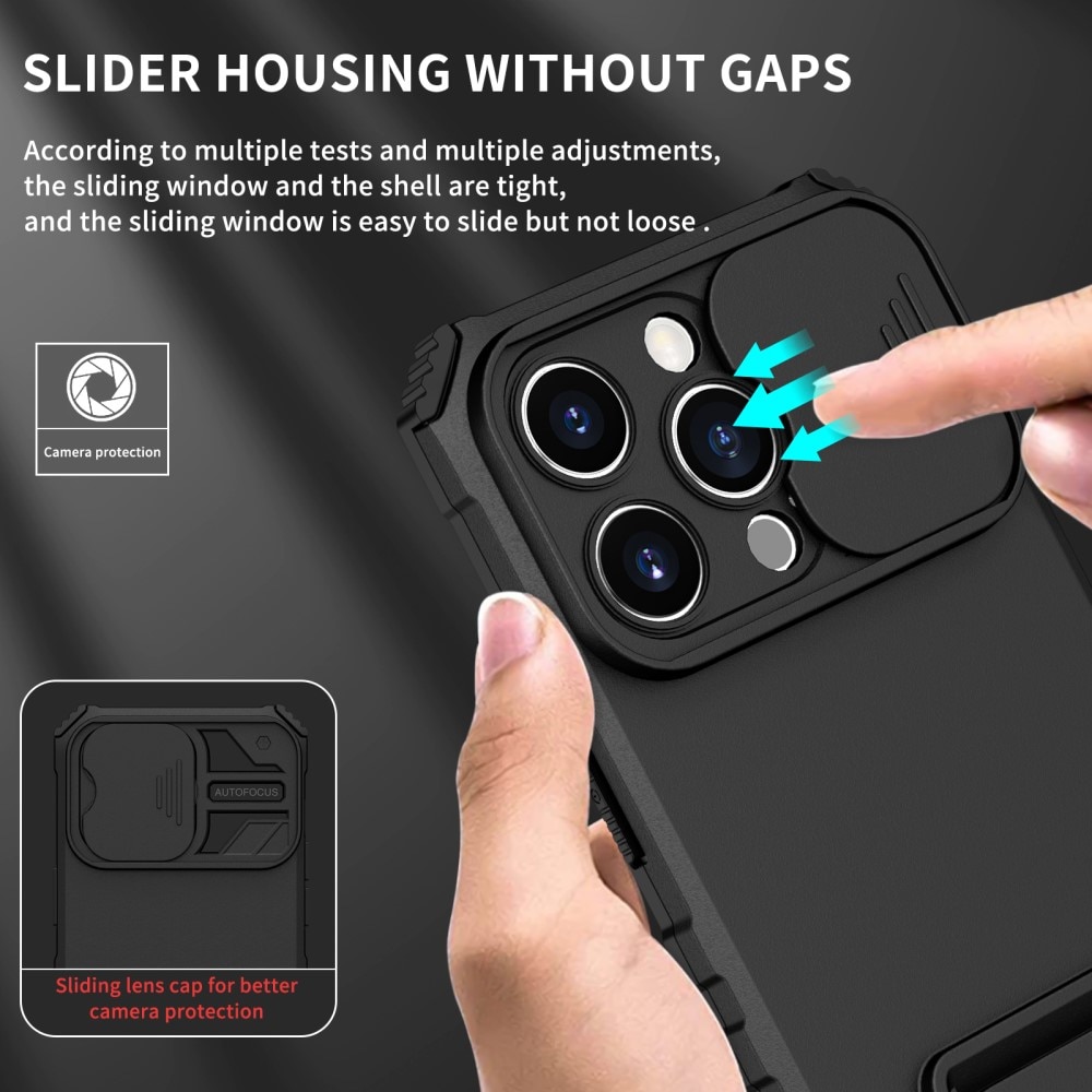 Funda Kickstand con Protector Cámara iPhone 15 Pro Negro