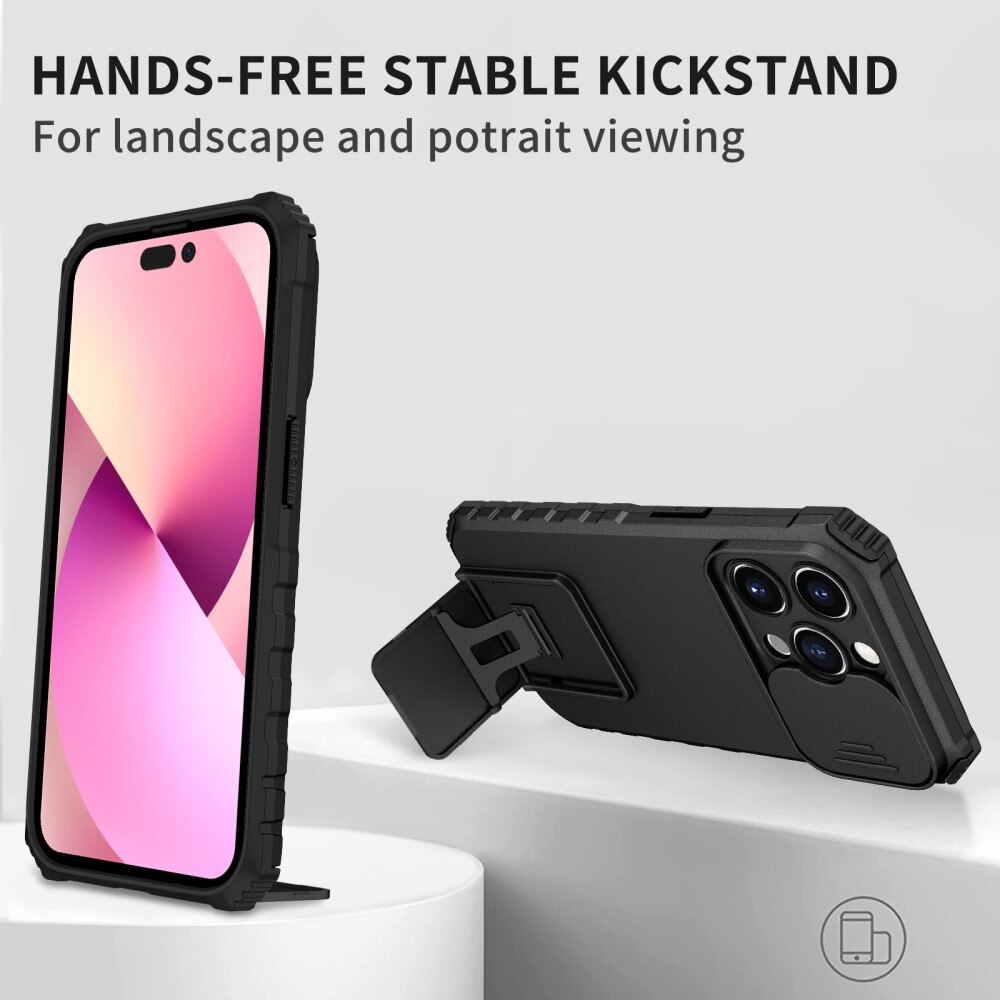 Funda Kickstand con Protector Cámara iPhone 15 Pro Negro