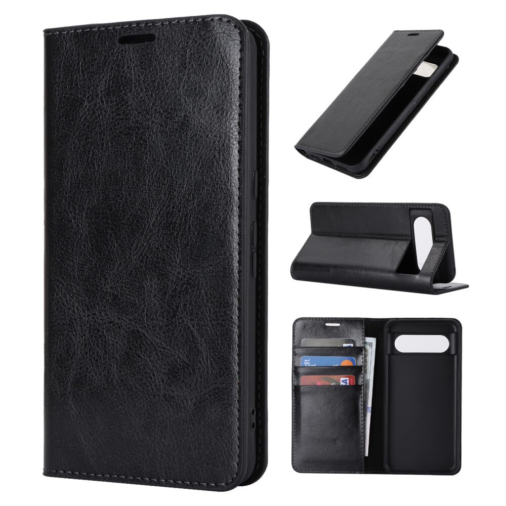 Funda cartera de cuero genuino Google Pixel 8 Negro