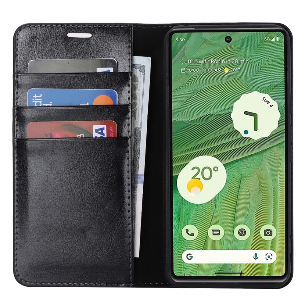 Funda cartera de cuero genuino Google Pixel 8 negro