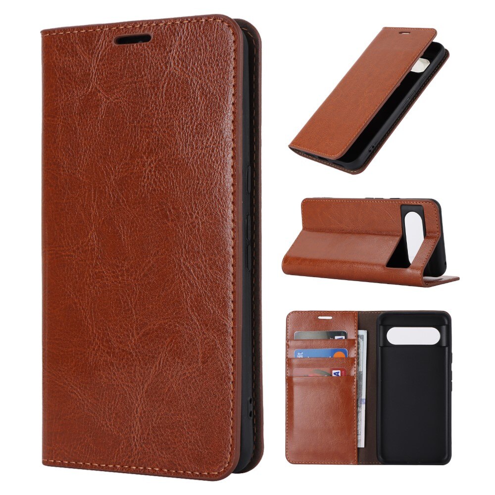 Funda cartera de cuero genuino Google Pixel 8 Marrón