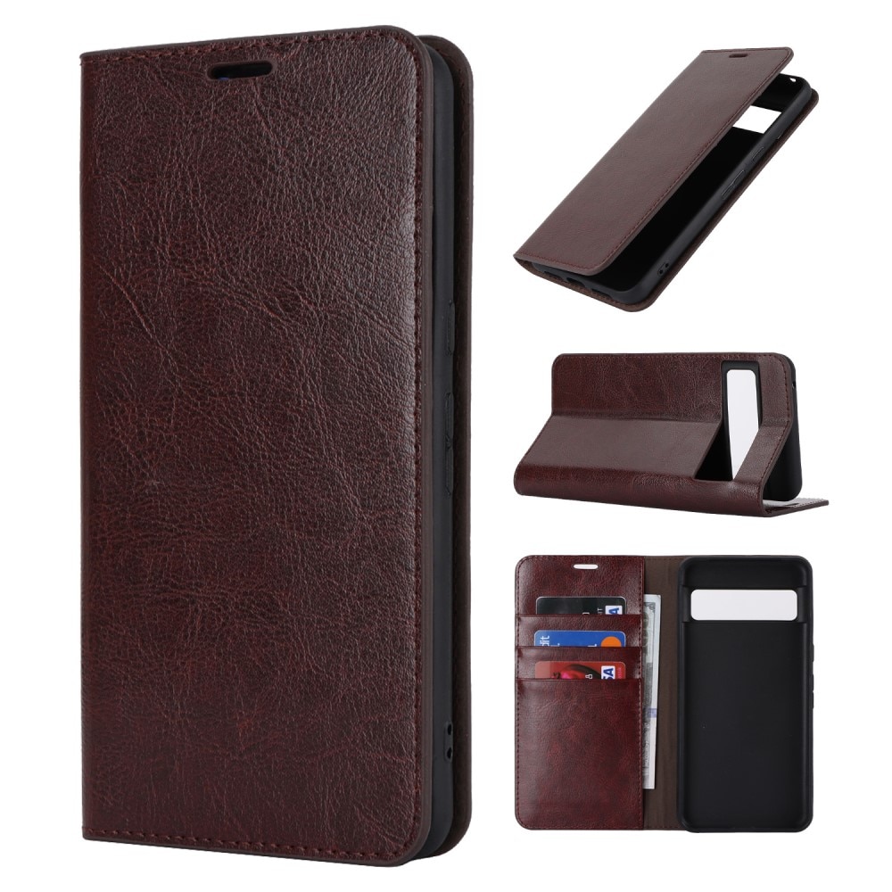 Funda cartera de cuero genuino Google Pixel 8 Pro Marrón oscuro