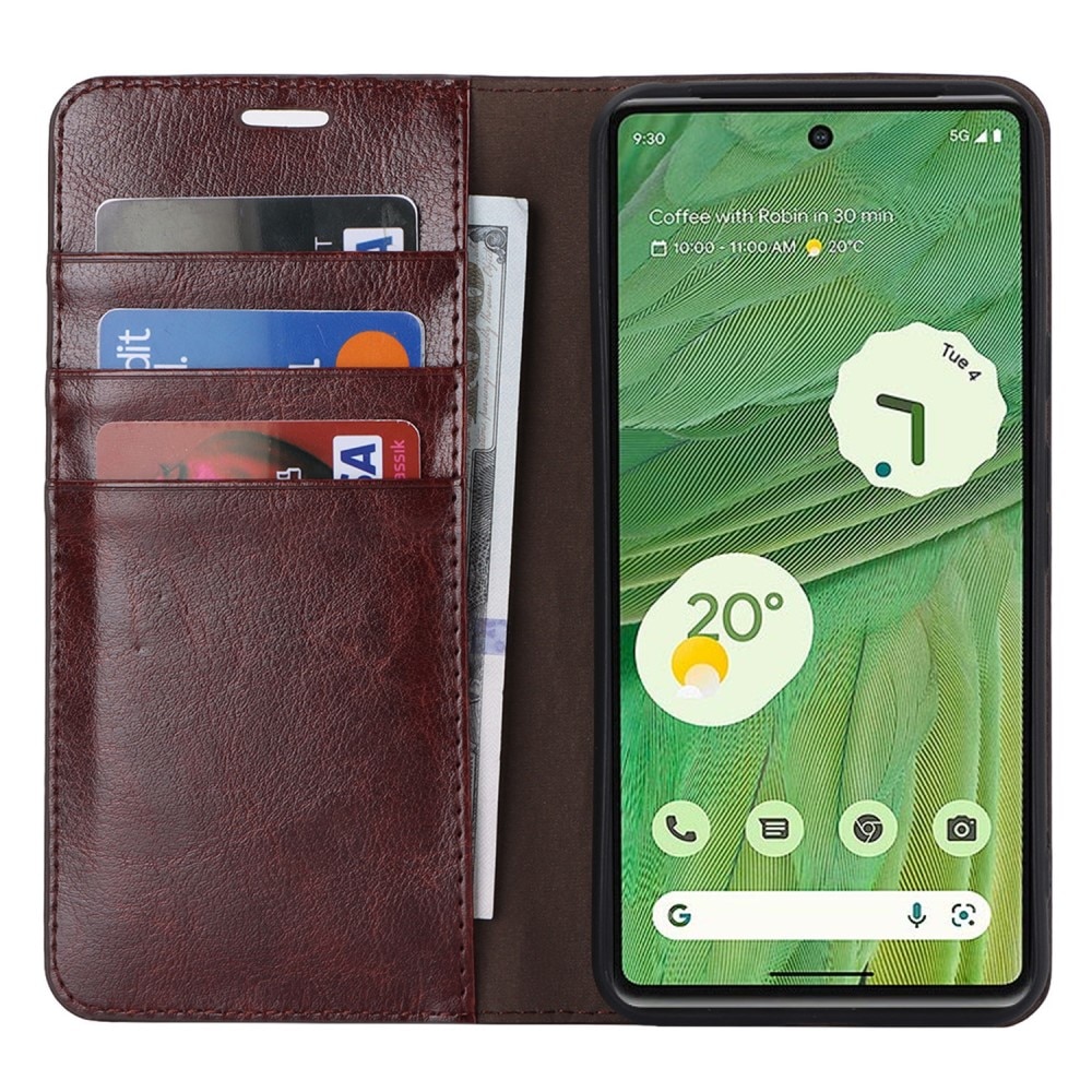 Funda cartera de cuero genuino Google Pixel 8 Pro marrón oscuro