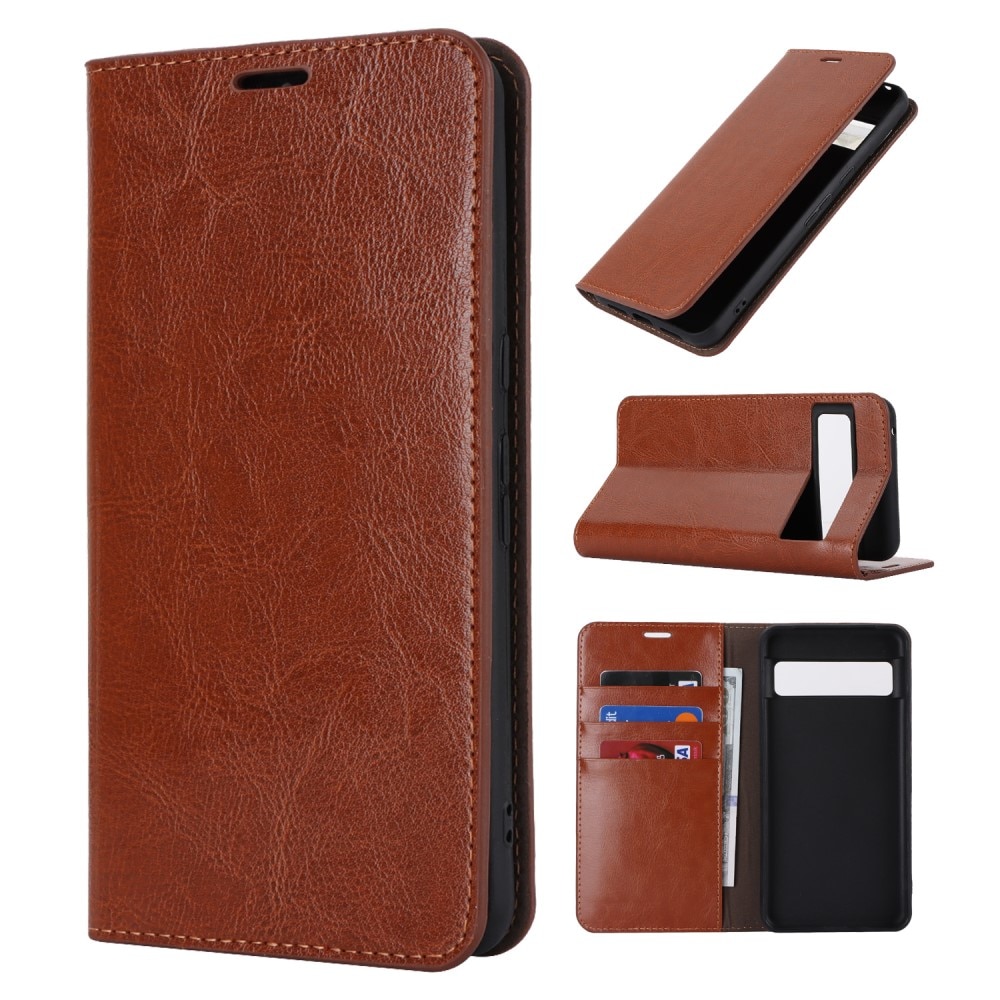 Funda cartera de cuero genuino Google Pixel 8 Pro Marrón