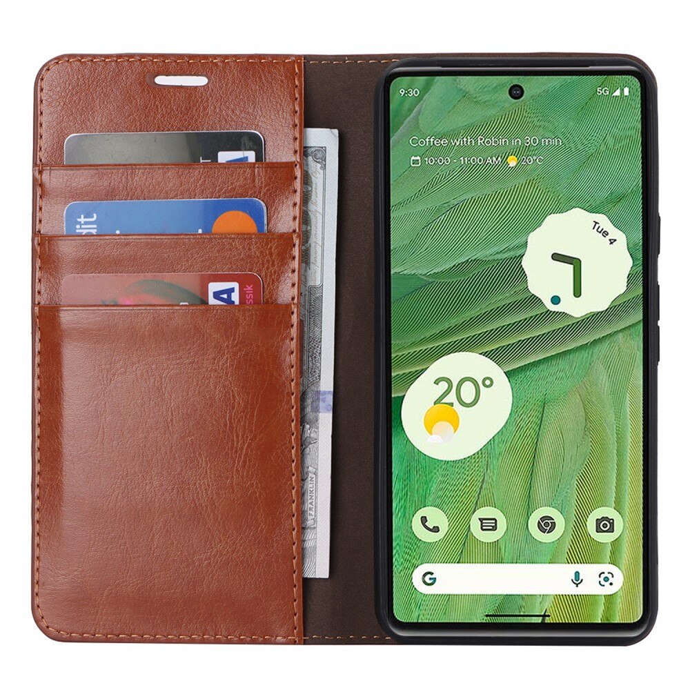 Funda cartera de cuero genuino Google Pixel 8 Pro marrón