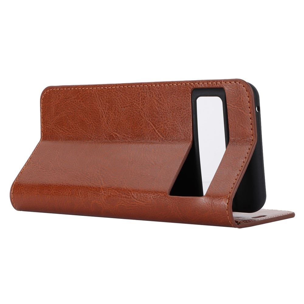 Funda cartera de cuero genuino Google Pixel 8 Pro Marrón