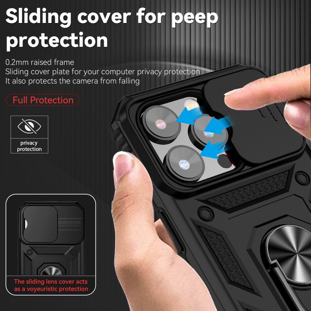 Funda híbrida Ring y Protector Cámara iPhone 15 Pro Max Negro