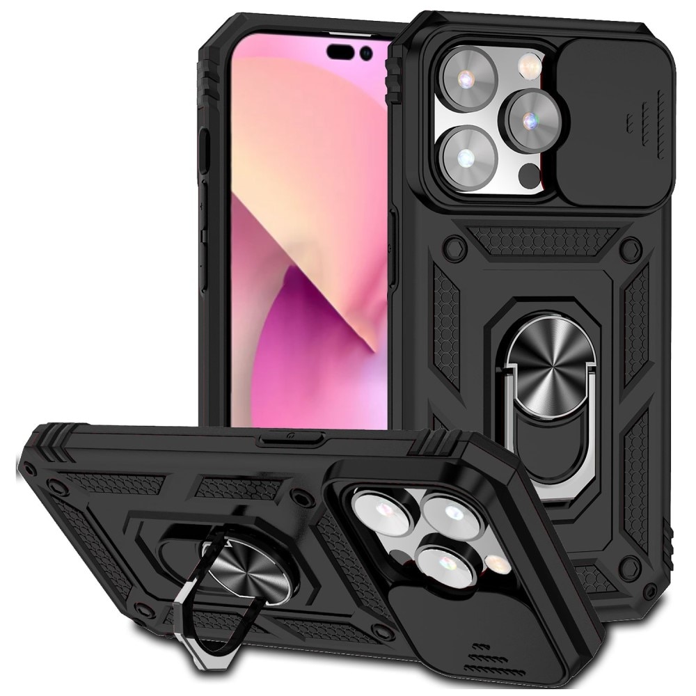 Funda híbrida Ring y Protector Cámara iPhone 15 Pro Negro