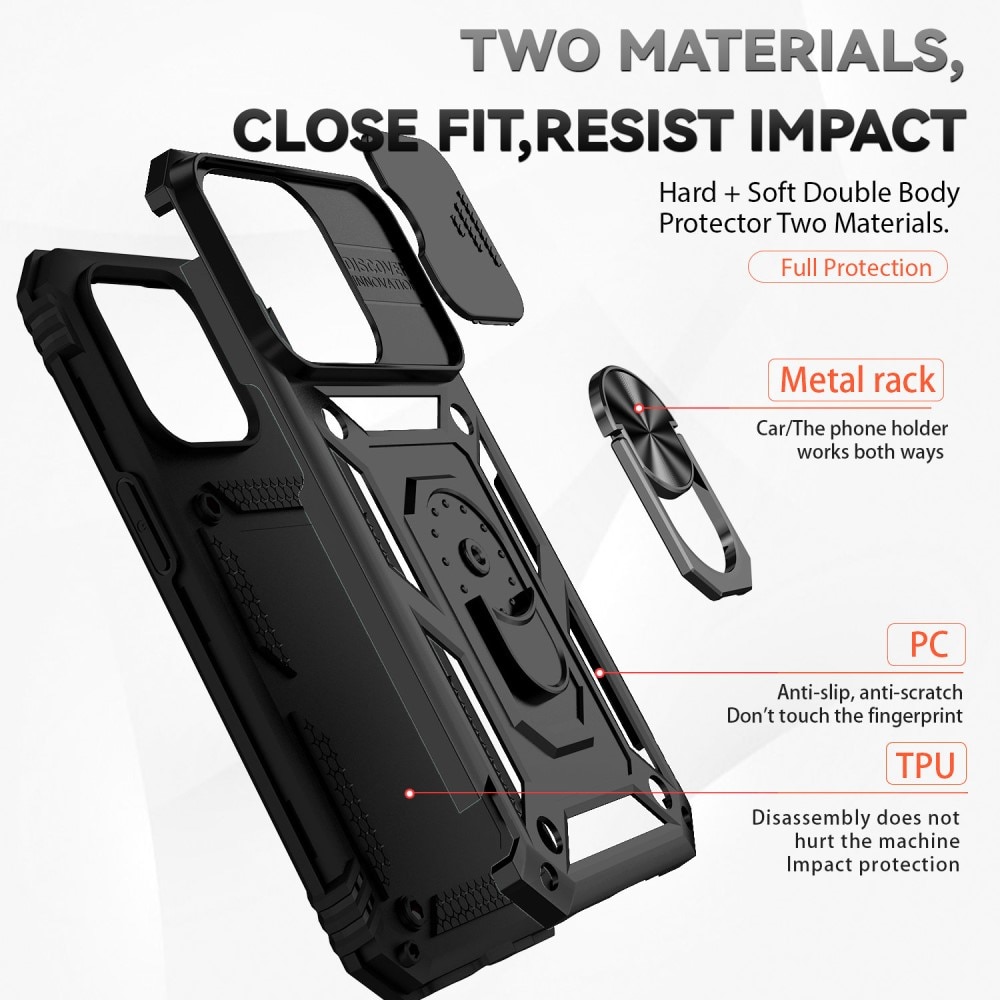 Funda híbrida Ring y Protector Cámara iPhone 15 Pro Negro