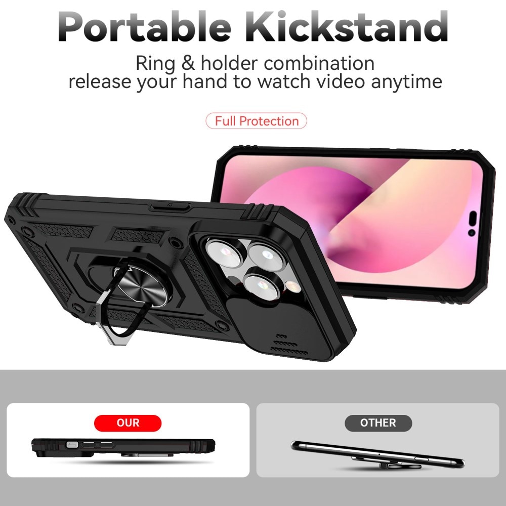 Funda híbrida Ring y Protector Cámara iPhone 15 Pro Negro