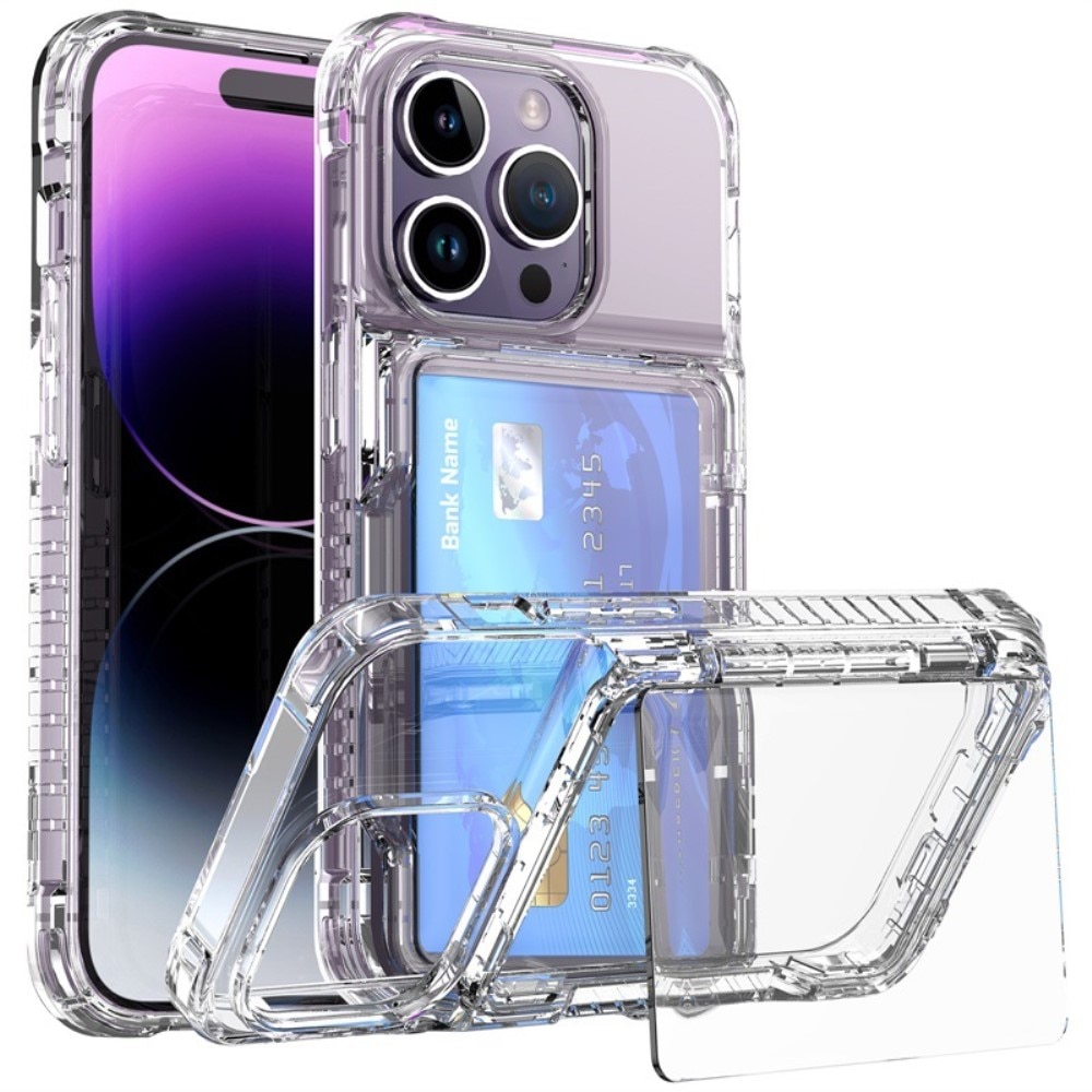 Funda híbrida Kickstand con ranuras para tarjetas iPhone 15 Pro transparente