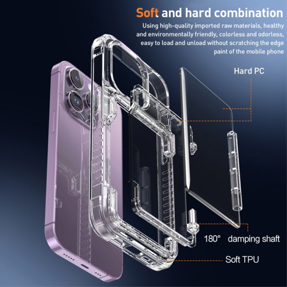 Funda híbrida Kickstand con ranuras para tarjetas iPhone 15 Pro transparente