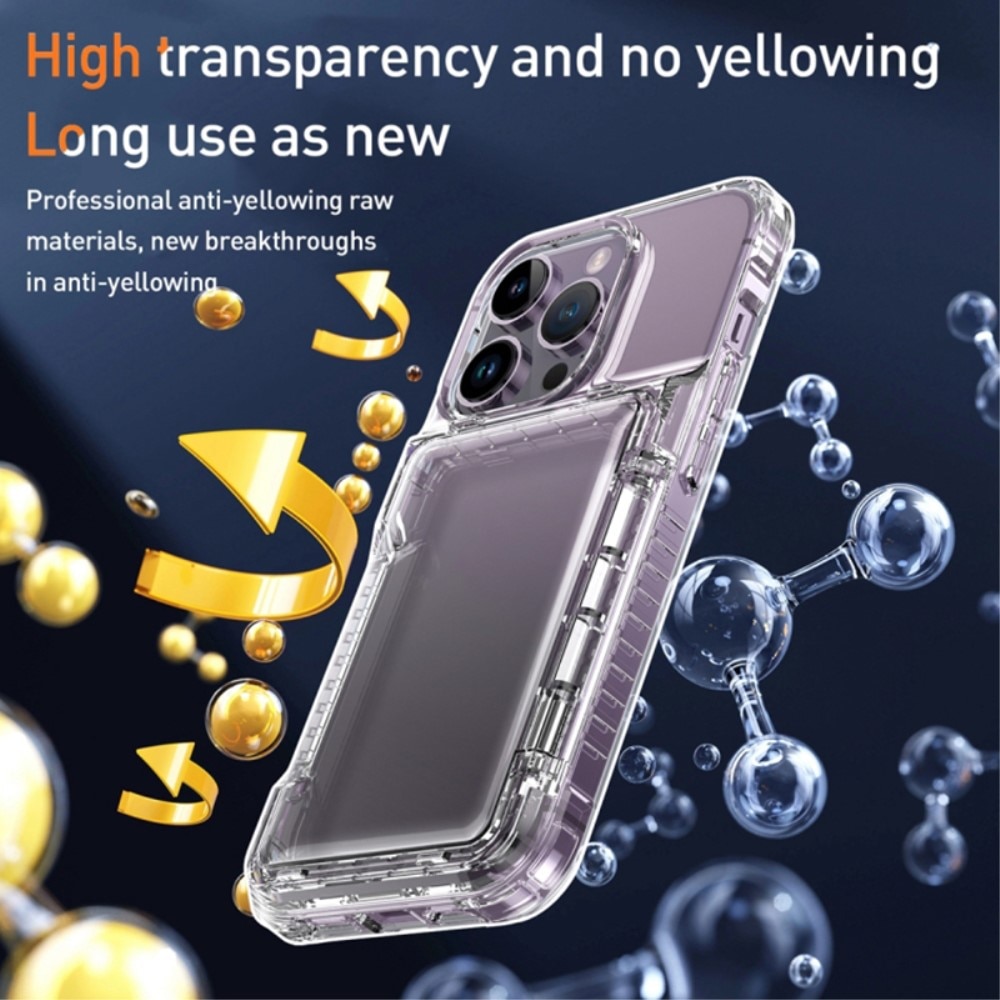 Funda híbrida Kickstand con ranuras para tarjetas iPhone 15 Pro transparente