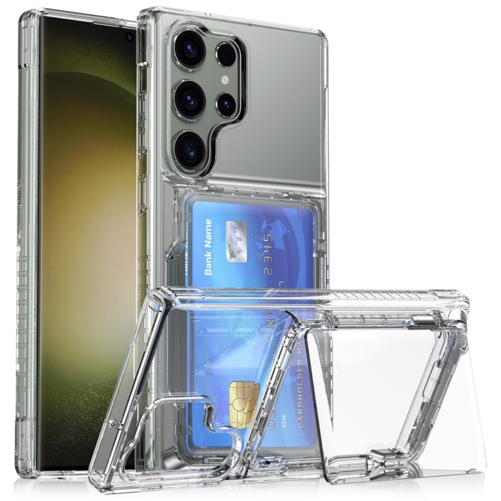 Funda híbrida Kickstand con ranuras para tarjetas Samsung Galaxy S23 Ultra transparente