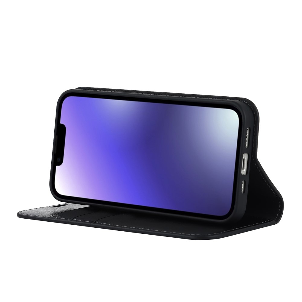 Funda cartera de cuero genuino iPhone 15 Plus Negro