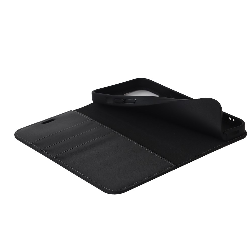 Funda cartera de cuero genuino iPhone 15 Plus Negro