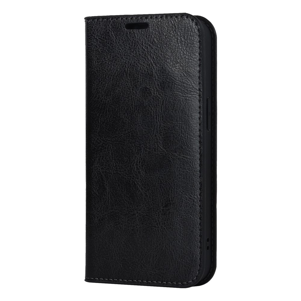 Funda cartera de cuero genuino iPhone 15 Plus Negro