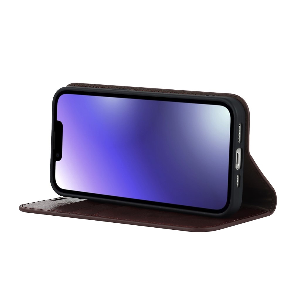 Funda cartera de cuero genuino iPhone 15 Plus Marrón oscuro