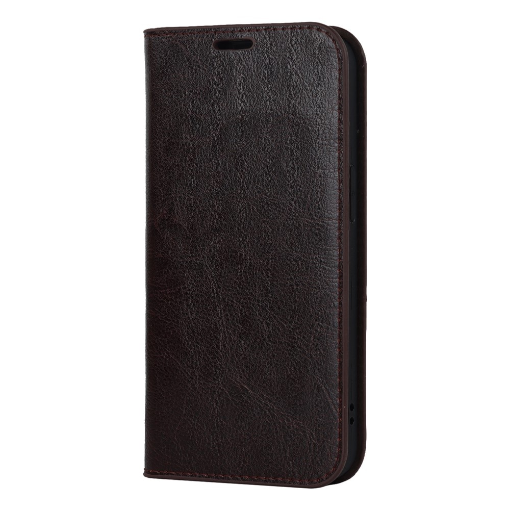 Funda cartera de cuero genuino iPhone 15 Plus Marrón oscuro