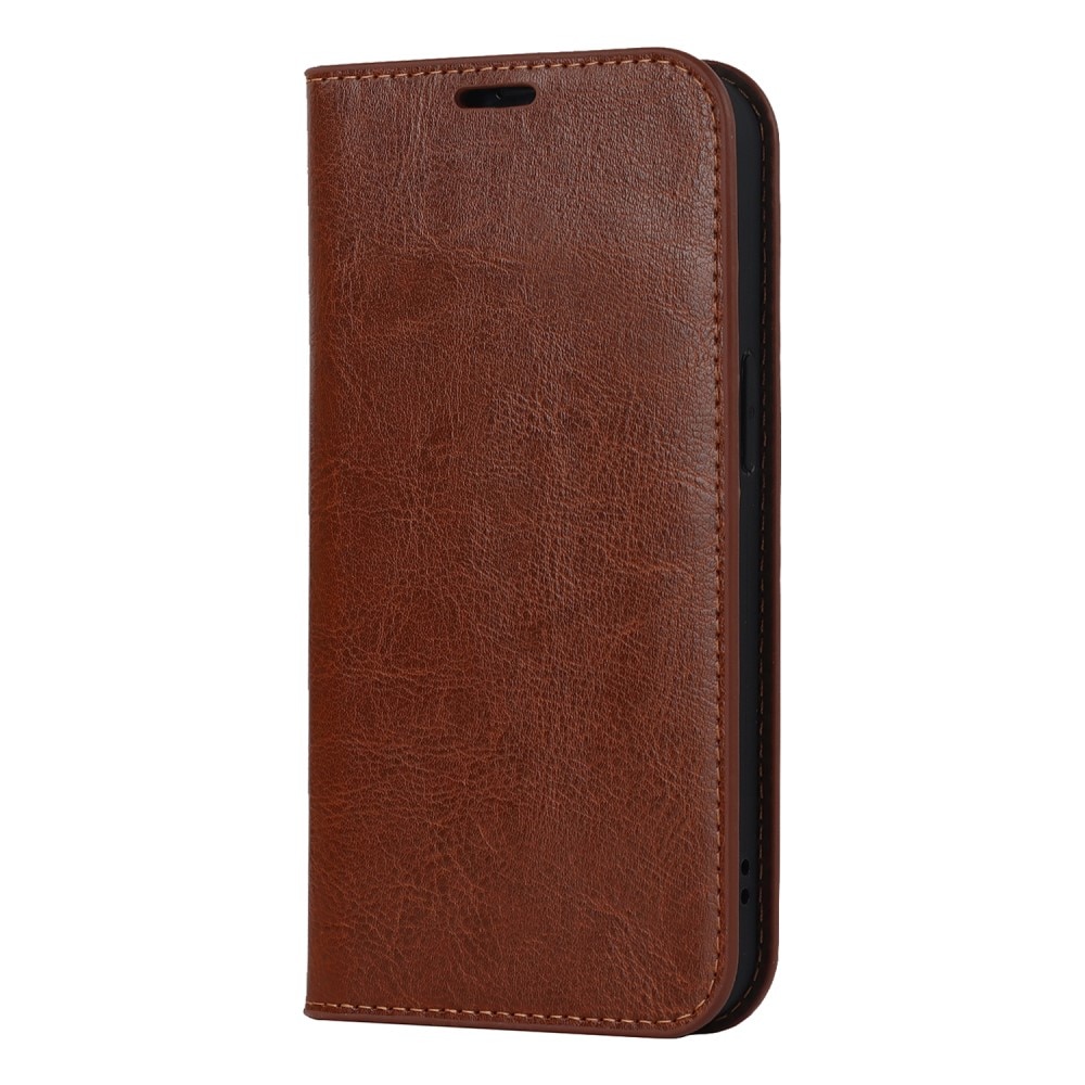 Funda cartera de cuero genuino iPhone 15 Plus Marrón