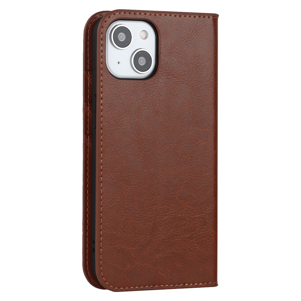 Funda cartera de cuero genuino iPhone 15 Plus marrón
