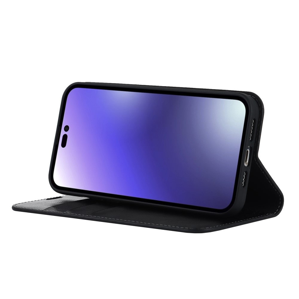 Funda cartera de cuero genuino iPhone 15 Pro Negro