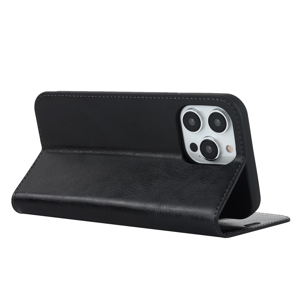 Funda cartera de cuero genuino iPhone 15 Pro Negro