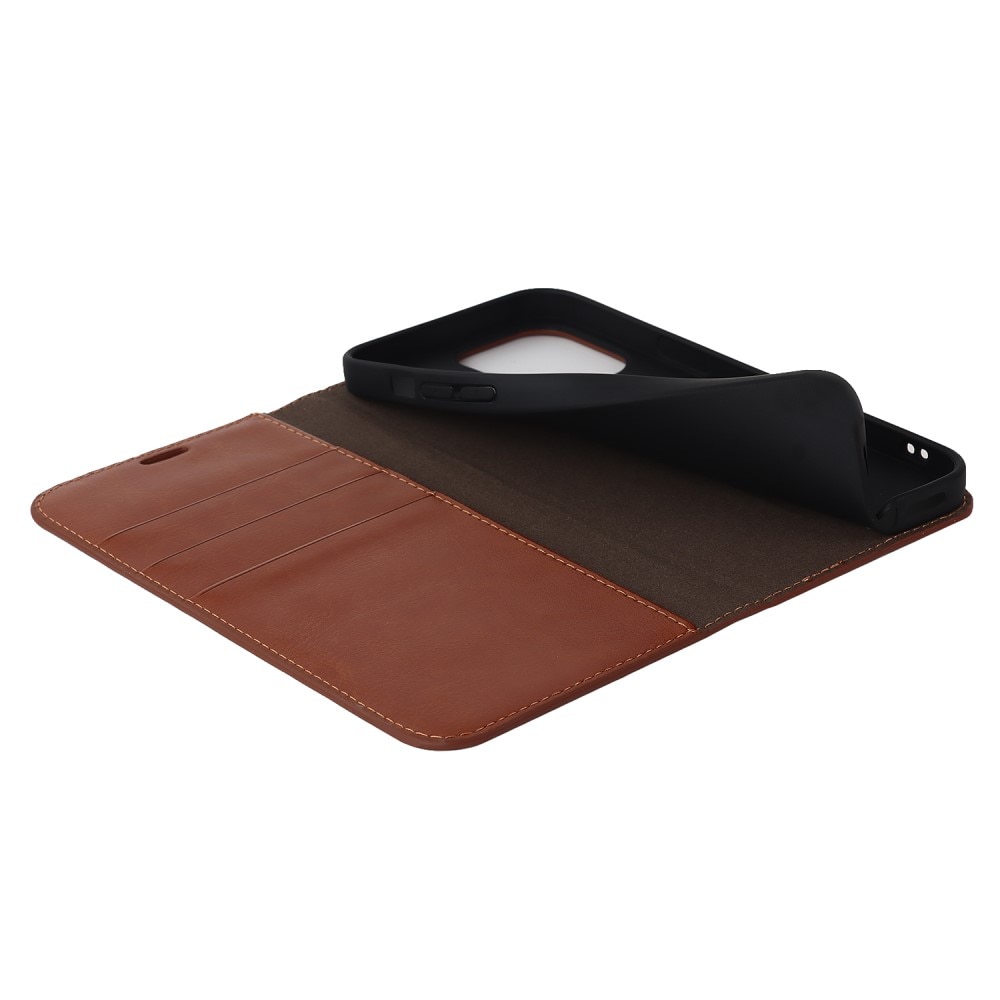 Funda cartera de cuero genuino iPhone 15 Pro Marrón