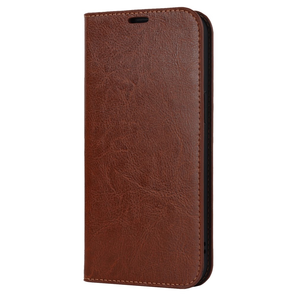 Funda cartera de cuero genuino iPhone 15 Pro Marrón