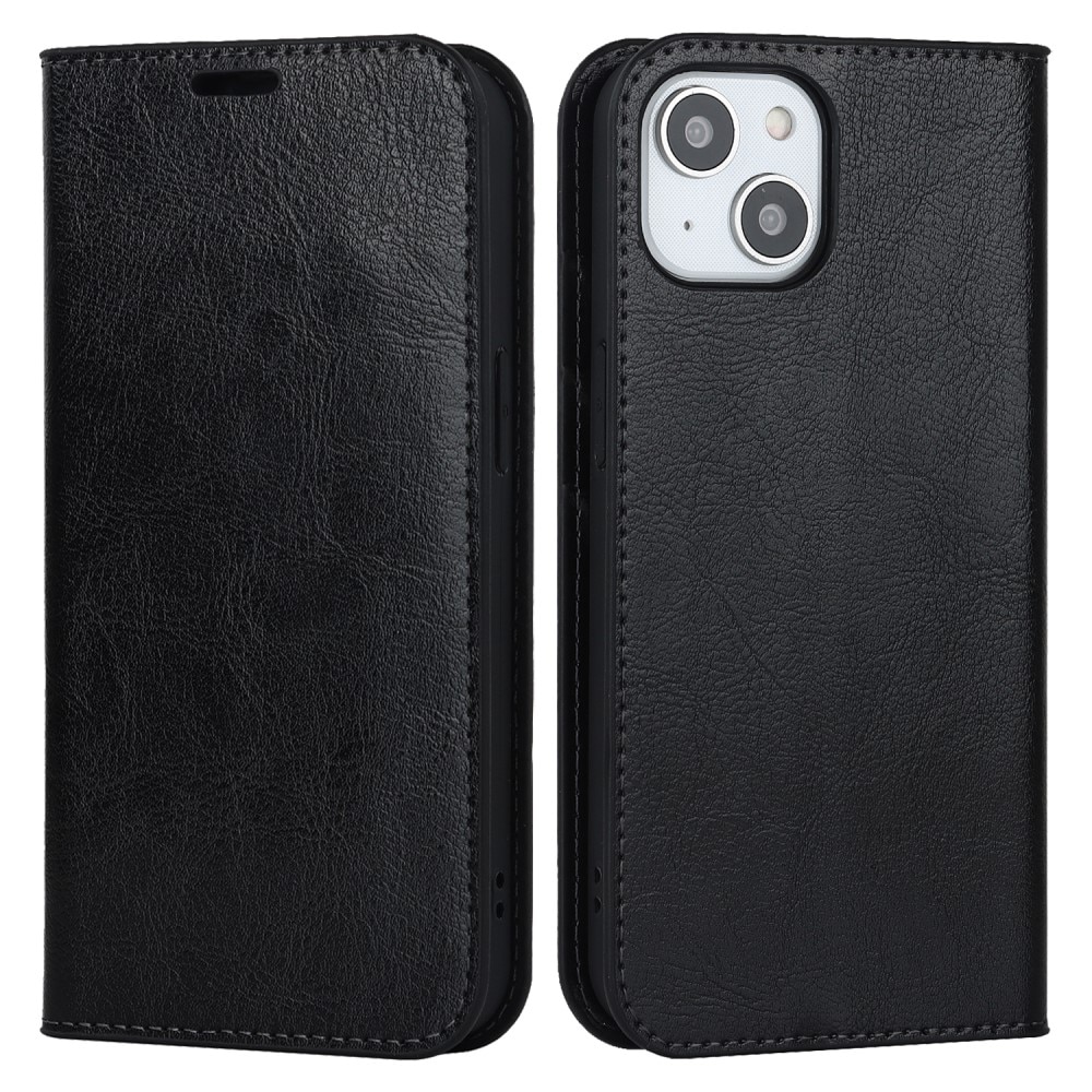 Funda cartera de cuero genuino iPhone 15 negro