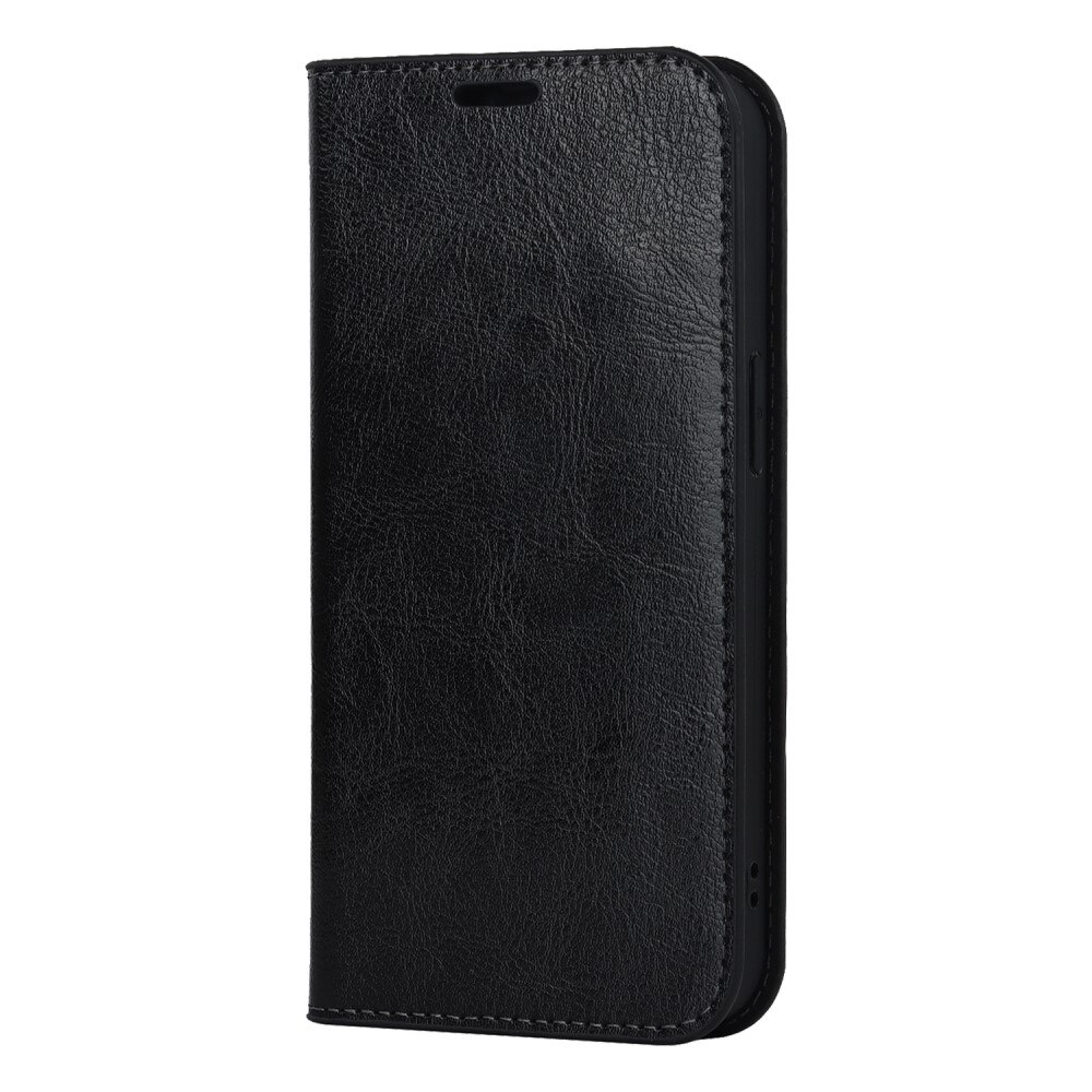 Funda cartera de cuero genuino iPhone 15 negro