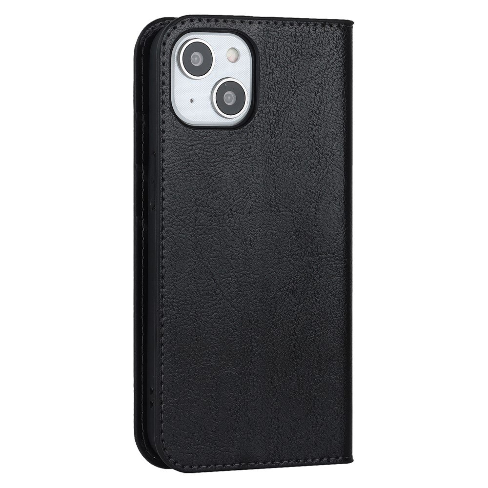 Funda cartera de cuero genuino iPhone 15 Negro
