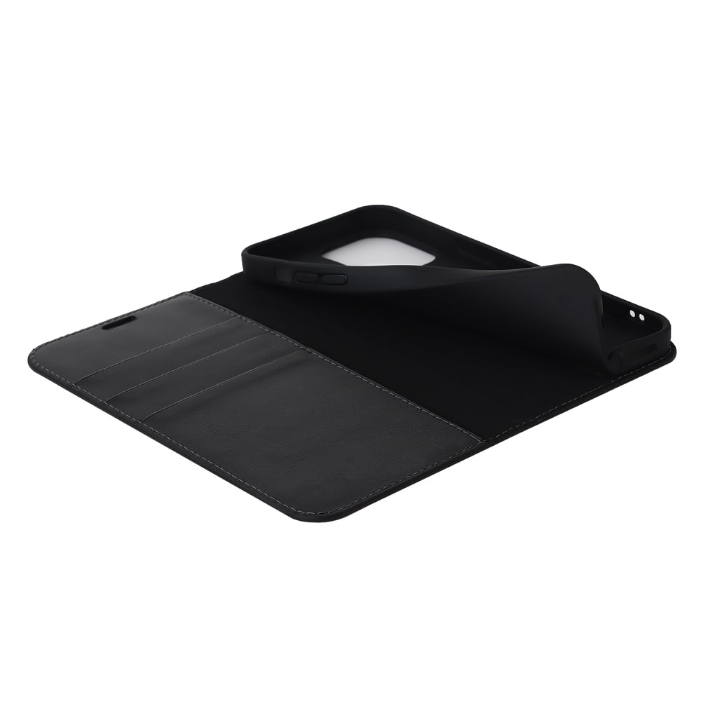 Funda cartera de cuero genuino iPhone 15 Pro Max Negro