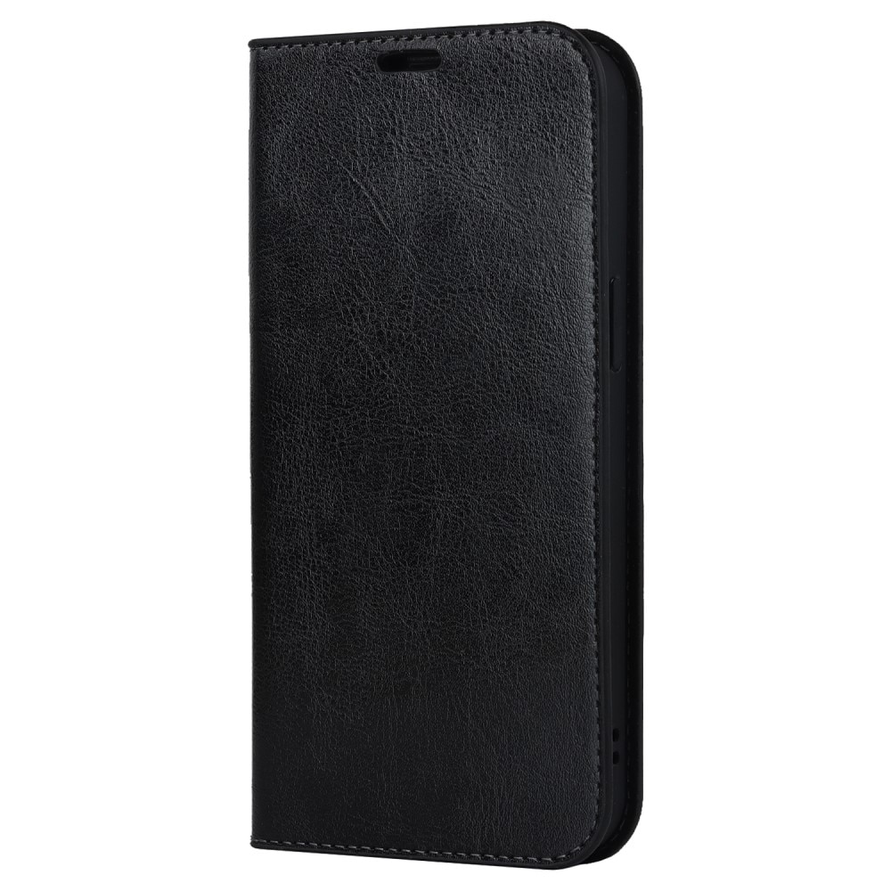 Funda cartera de cuero genuino iPhone 15 Pro Max negro