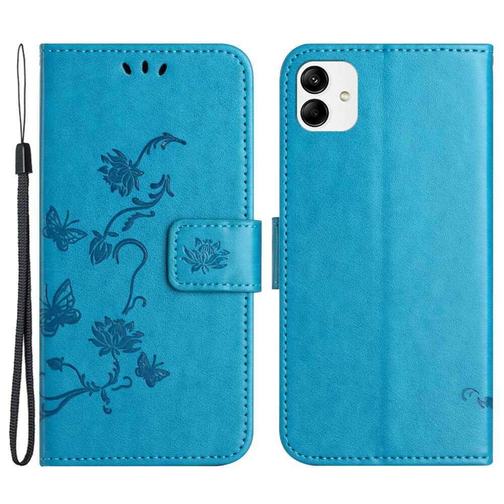 Funda de Cuero con Mariposas Motorola Moto G14, Azul