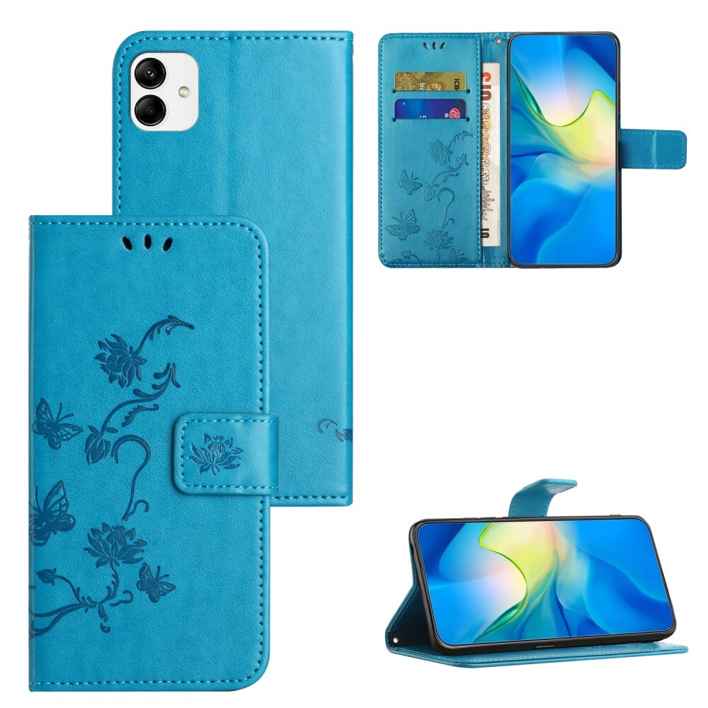 Funda de Cuero con Mariposas Motorola Moto G14, Azul