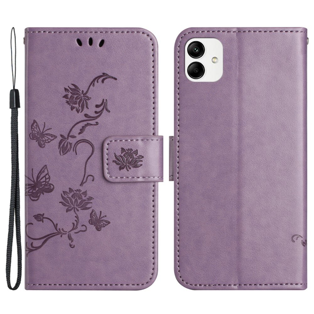 Funda de Cuero con Mariposas Motorola Moto G14, Púrpura
