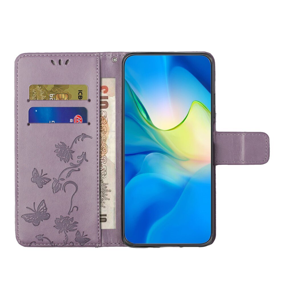 Funda de Cuero con Mariposas Motorola Moto G14, violeta