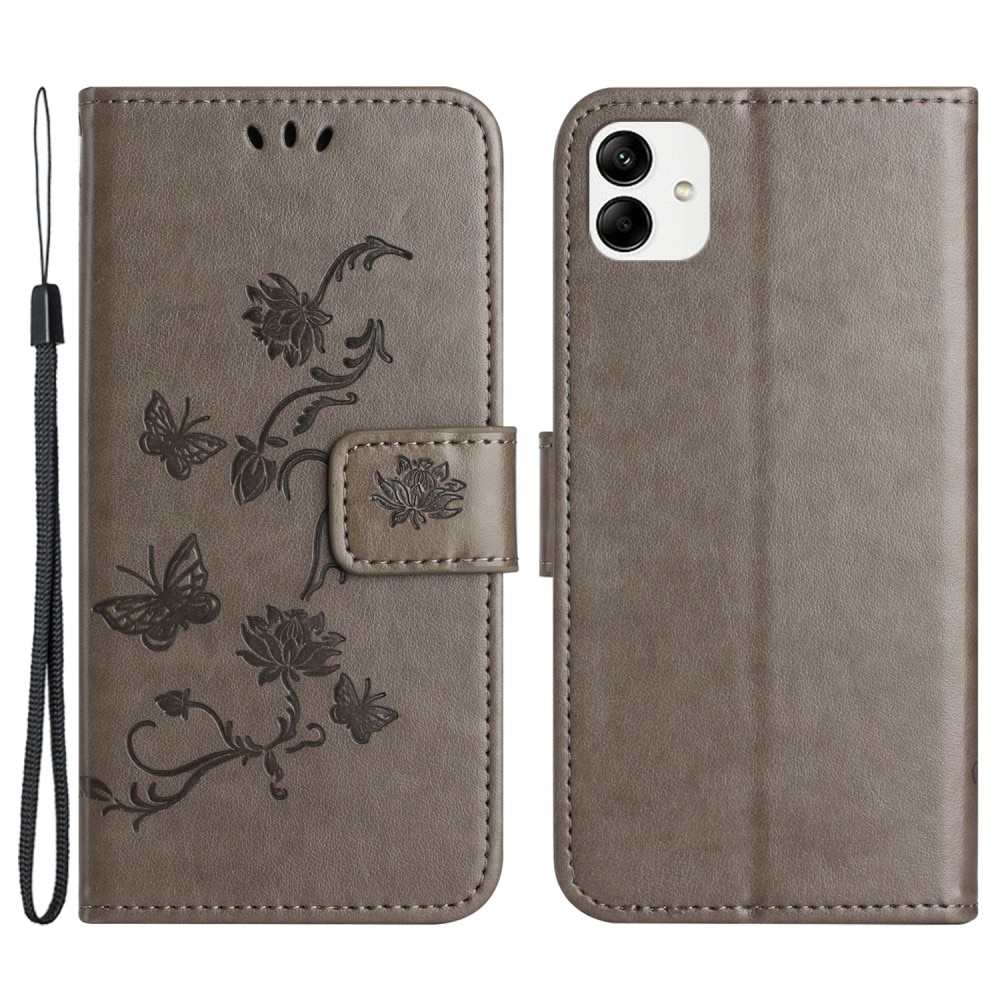 Funda de Cuero con Mariposas Motorola Moto G14 gris